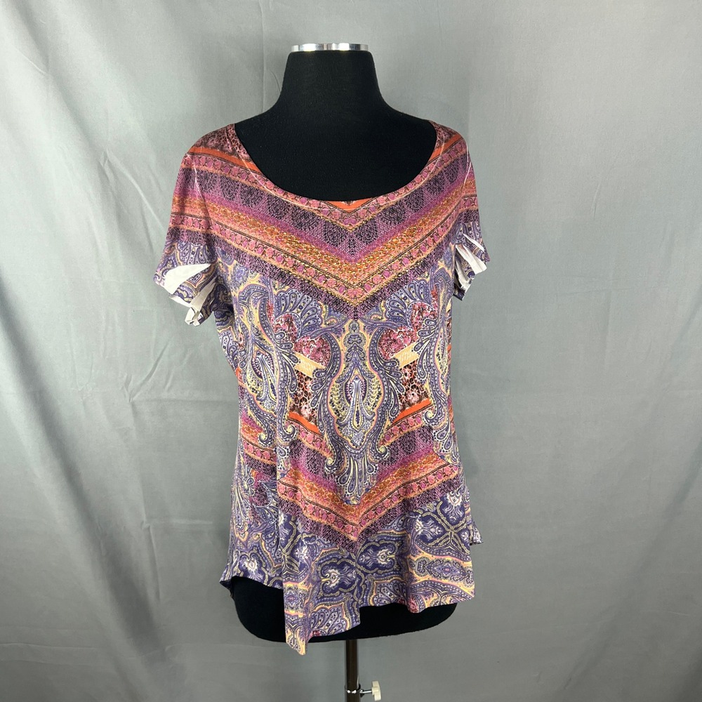 World Unity Tunic Top Womens XL Multicolor Paisley Print Curved High Low Hem